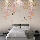 Обои Глициния Цветы ручная роспись цветы и птицы в скандинавском стиле простой фон для телевизора на стену Высококачественный водонепроницаемый материал