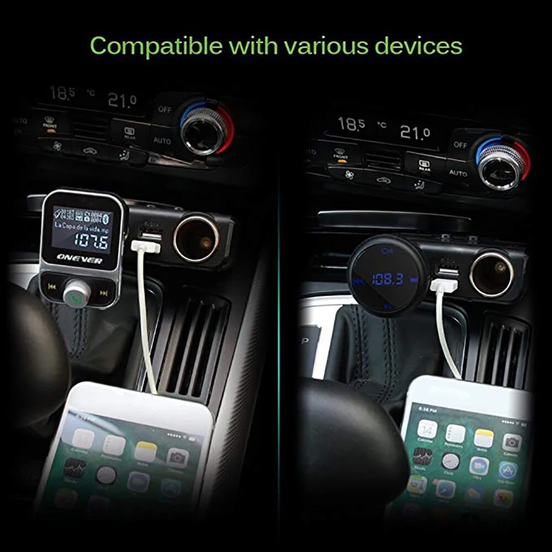 Bluetooth fm передатчик зарядное устройство с умный указатель 5V 2.1A USB порт
