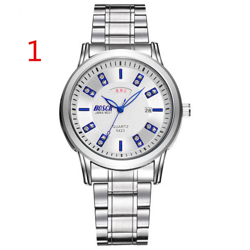 Для мужчин часы водонепроницаемые Календарь Кварцевые стали ремень Простые