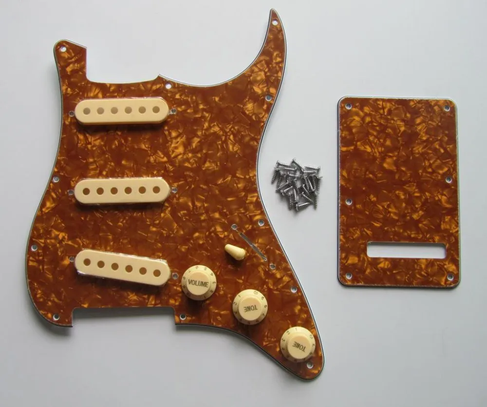 KAISH Gold Pearl for Strat Pickguard,Trem Cover with Cream Pickup Covers,Knobs,Switch Tip