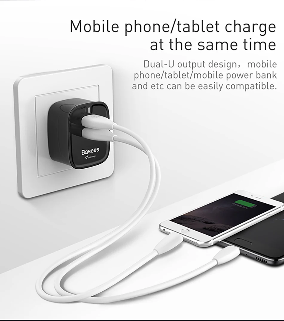 Baseus 3A двойное зарядное устройство USB Quick Charge 3,0 настенное зарядное устройство UK Plug QC3.0 быстрое зарядное устройство для samsung планшета мобильного телефона