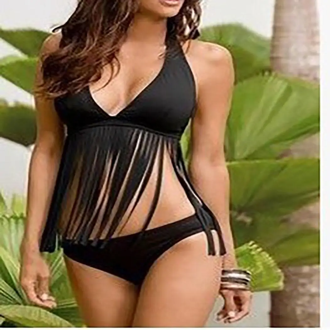 Women Fashion Beachwear Halter Bikini Split Beach Vacation Swimming Swimsuit Open Back All seasons Solid |