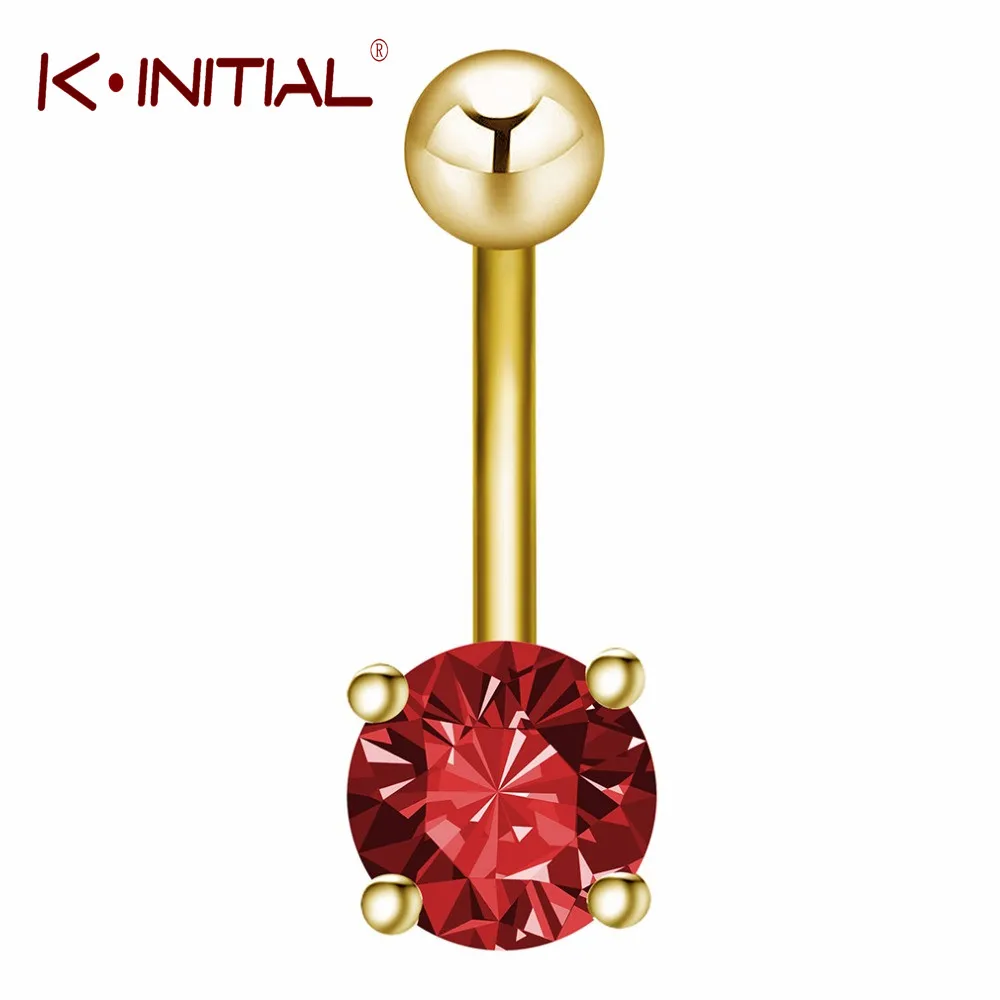 Модное кольцо для пупка Kiniial с красным шариком 1 шт. из нержавеющей стали пирсинга