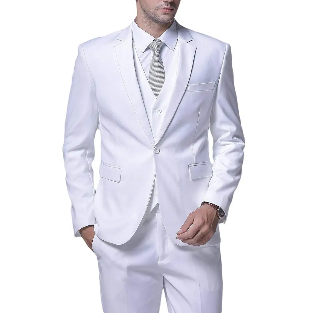 Мужские костюмы Slim Fit, 3 предмета, деловой мужской костюм, мужские костюмы, пиджак на одной пуговице, пиджак, жилет и брюки - Цвет: Белый