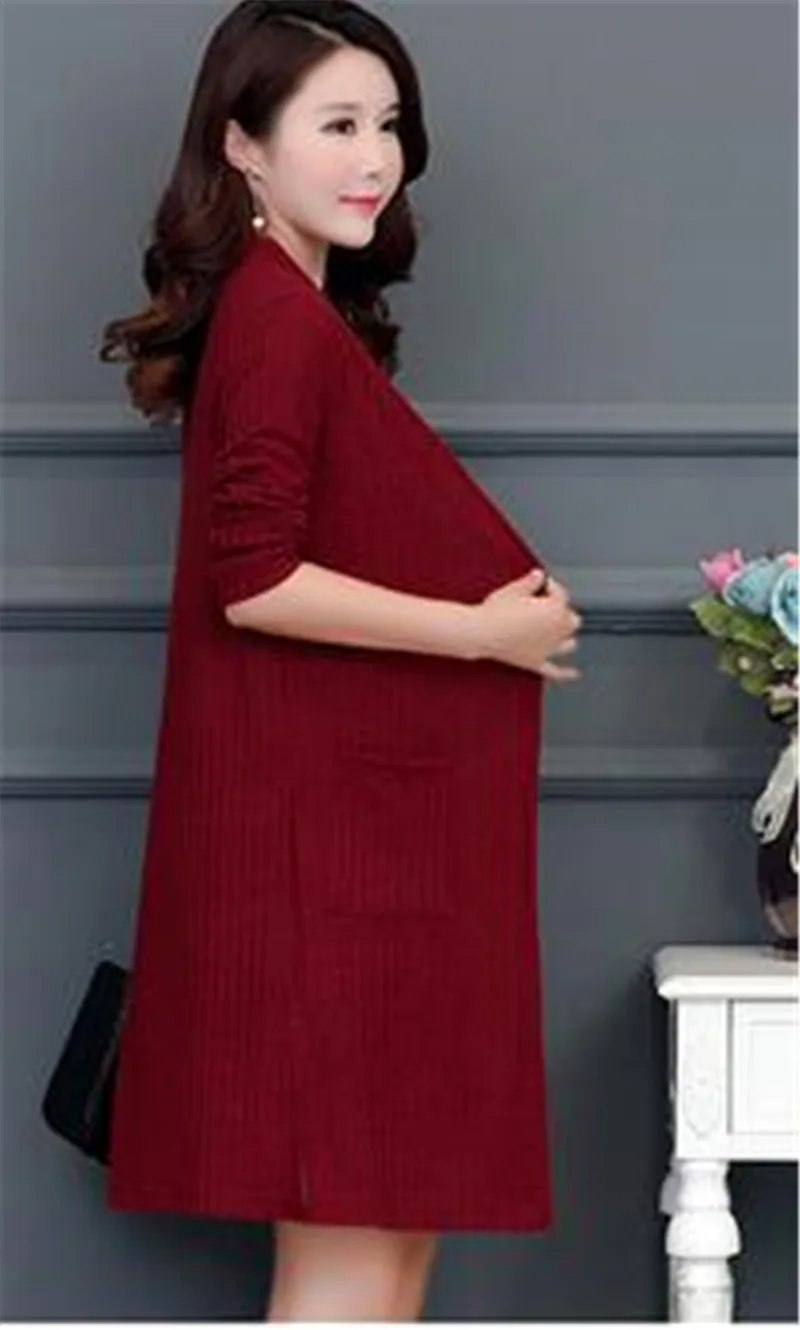 Корейская мода размера плюс 4xl 5xl однотонный длинный кардиган большого размера с карманами вязанный осенний Свободный XL-5XL женский свитер PZ1660