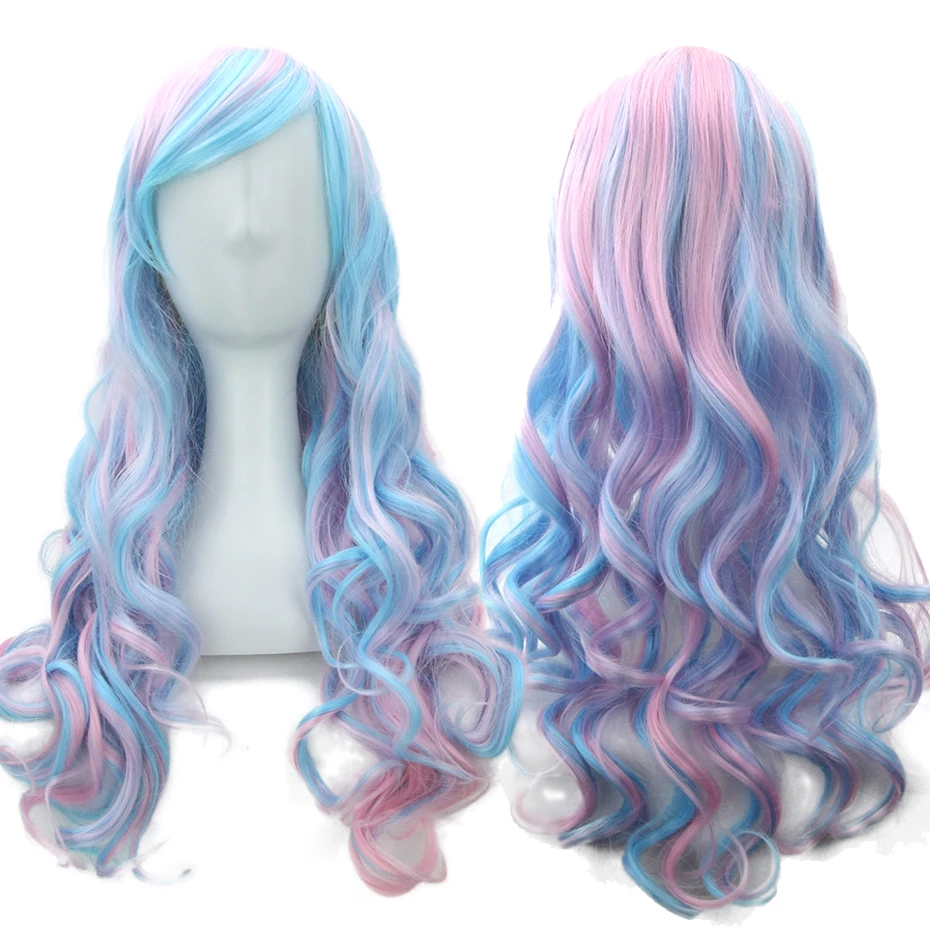 High Temperature Fiber Wigs Pink Blue Synthetic Hair Cosplay Wig Peruca Pelucas