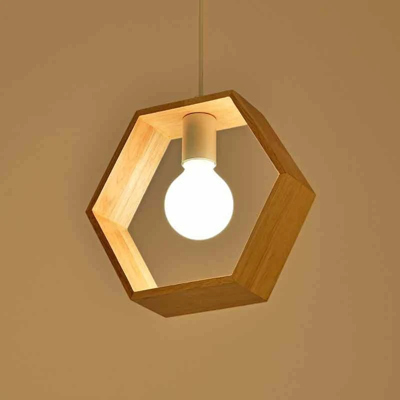 Nordic style geometric solid wood creative pendant lights for kitchen island dining room bedroom corridor aisle wooden lamp | Лампы и