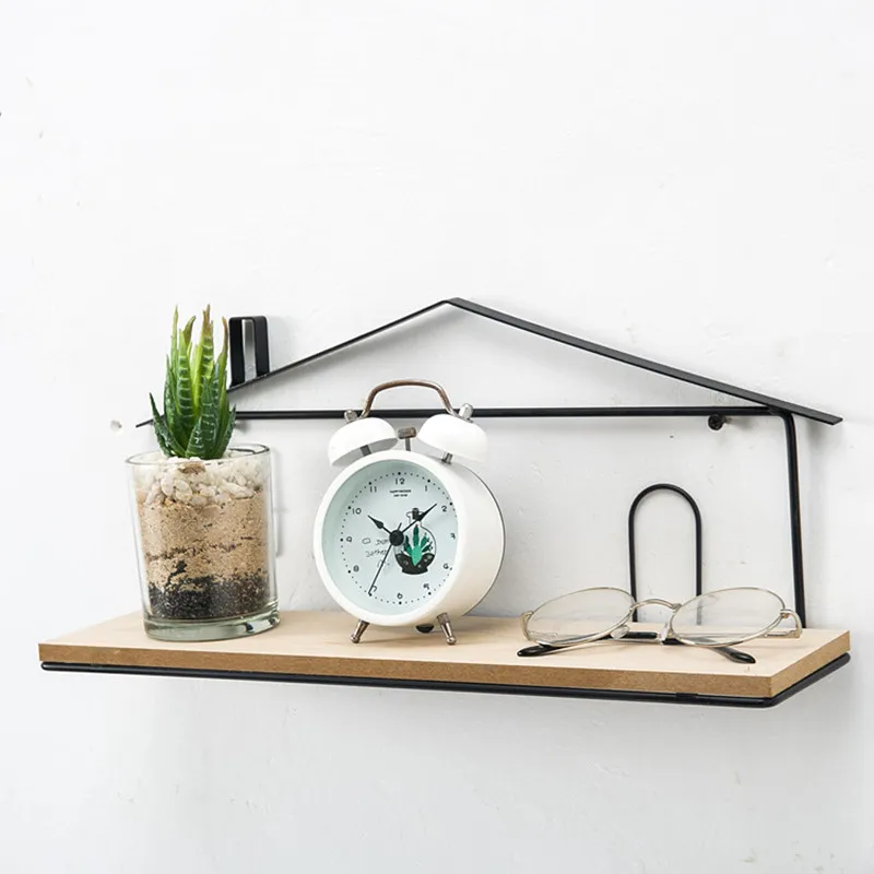 

Nordic INS Wooden Iron Wall Shelf Wall Mounted Storage Rack Organization Bedroom Home Decor Kid Room Wall Decoration Holder