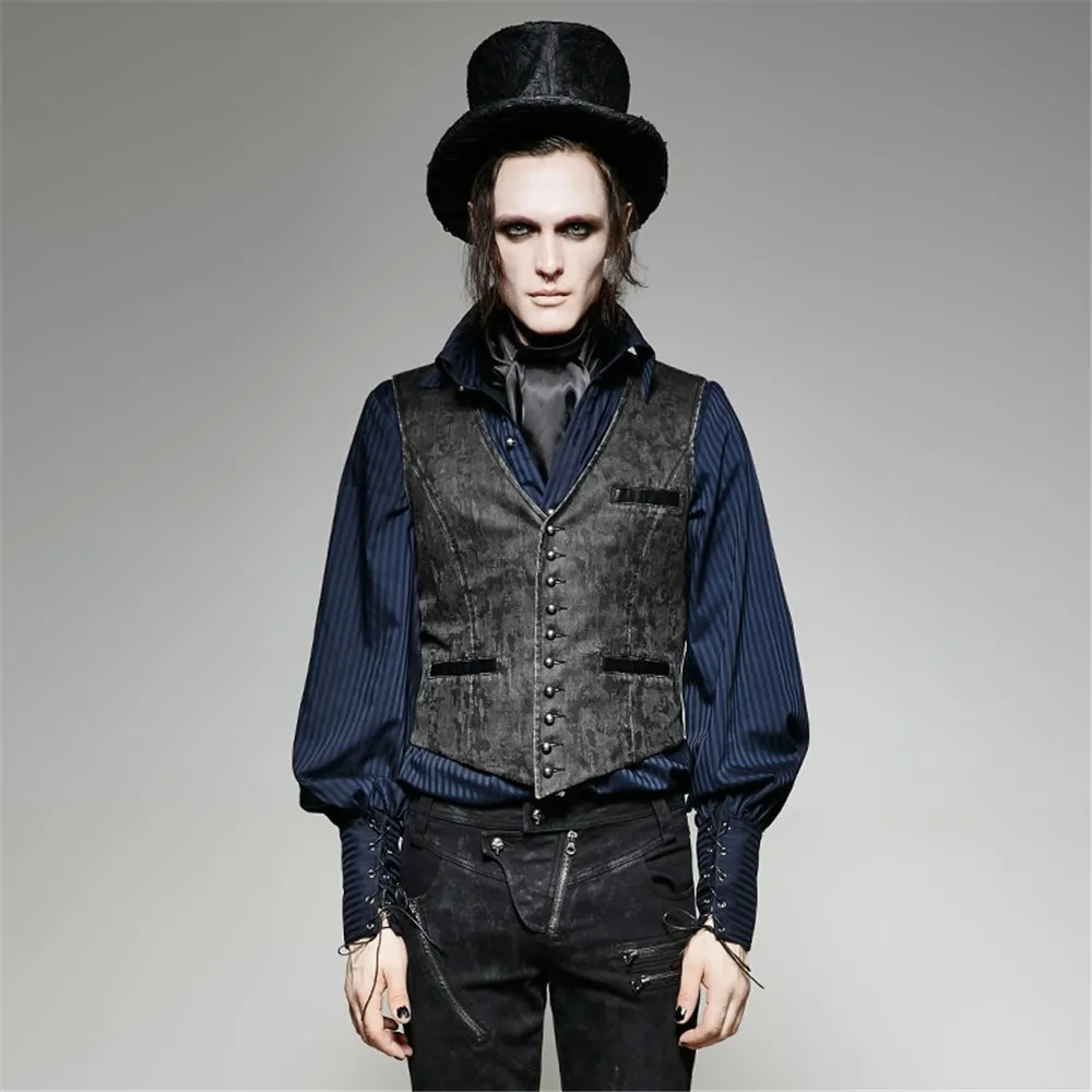 Мужская кожаная жилетка в стиле стимпанк с V-образным вырезом | одежда