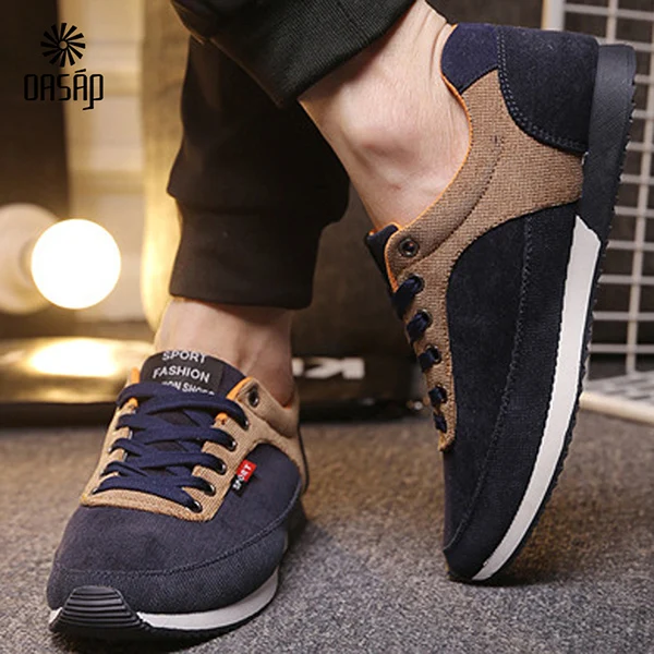 OASAP 2016 Весной Новые мужские Случайные Цвет Блока Передние Шнуровке Холст Дышащий