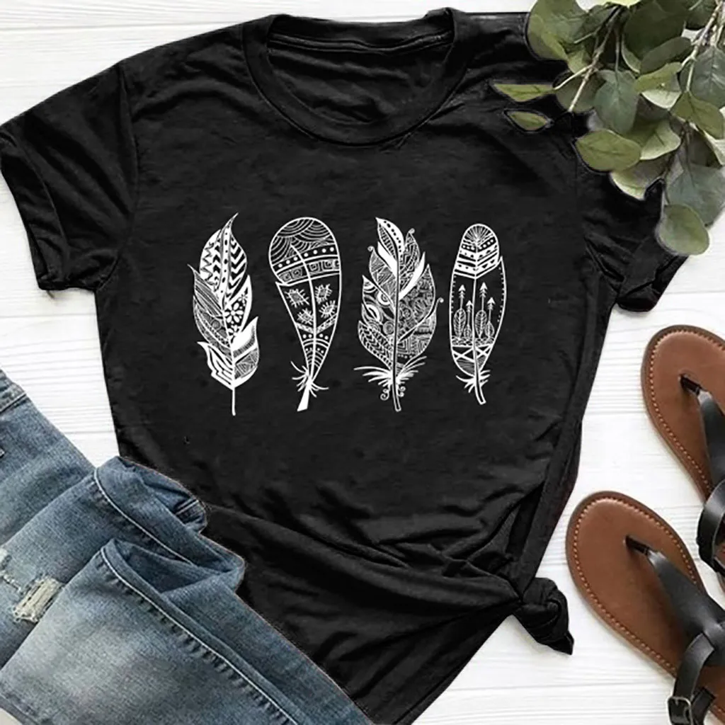 Женская футболка летняя повседневная с короткими рукавами и круглым вырезом