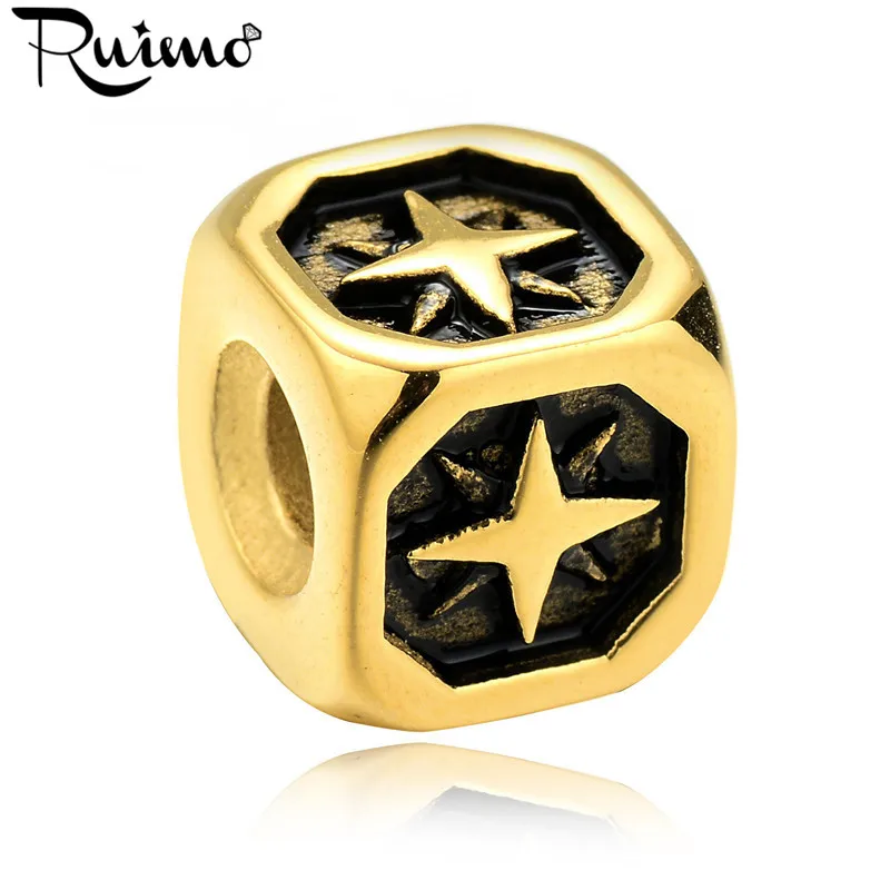 Золотые кубические бусины RUIMO 316L из нержавеющей стали размер отверстия 3 5 мм
