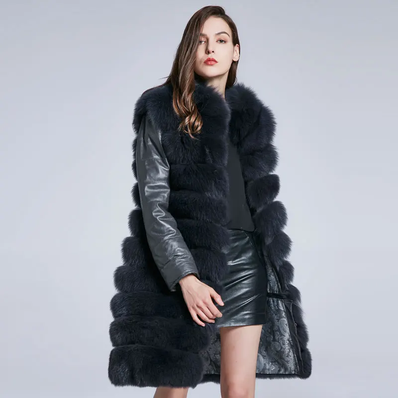 JKP Winter Women's Fox Fur Coat Genuine Leather Furry Overcoat Hem Removable Design Warm 2022 New Sleeves Removable Top enlarge