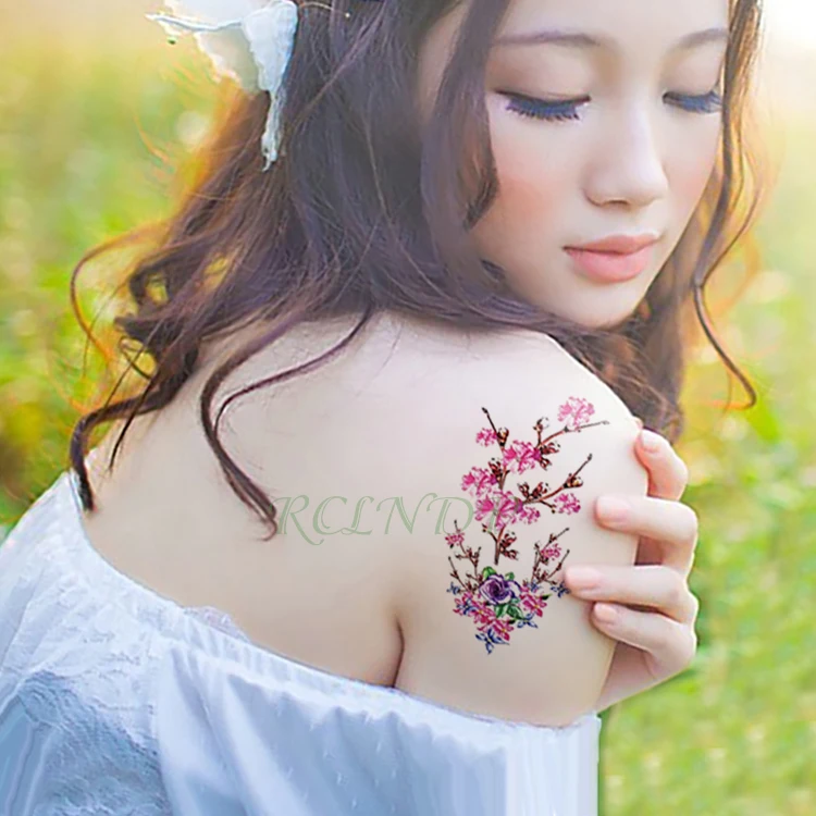 

Waterproof Temporary Tattoo Stickers Peach Plum blossom fake Tatto Flash Tatoo Tatouage Body Art Hand Foot for Girl Women Men