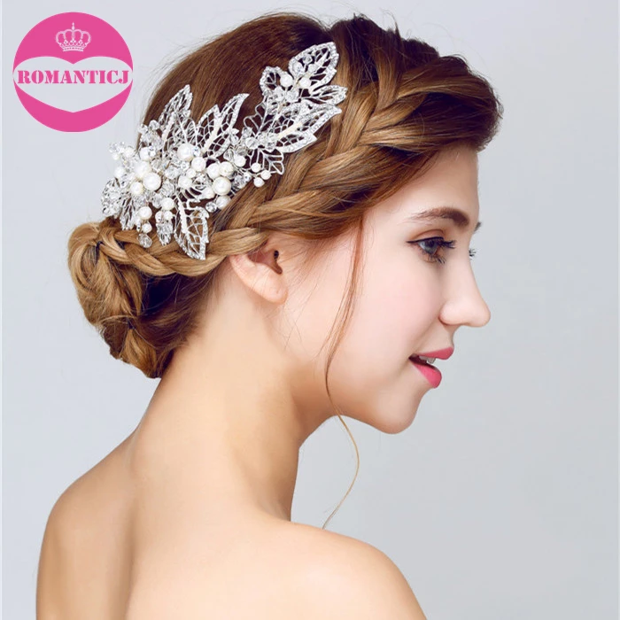 Элегантные свадебные аксессуары для волос серебра ручной работы со стразами и