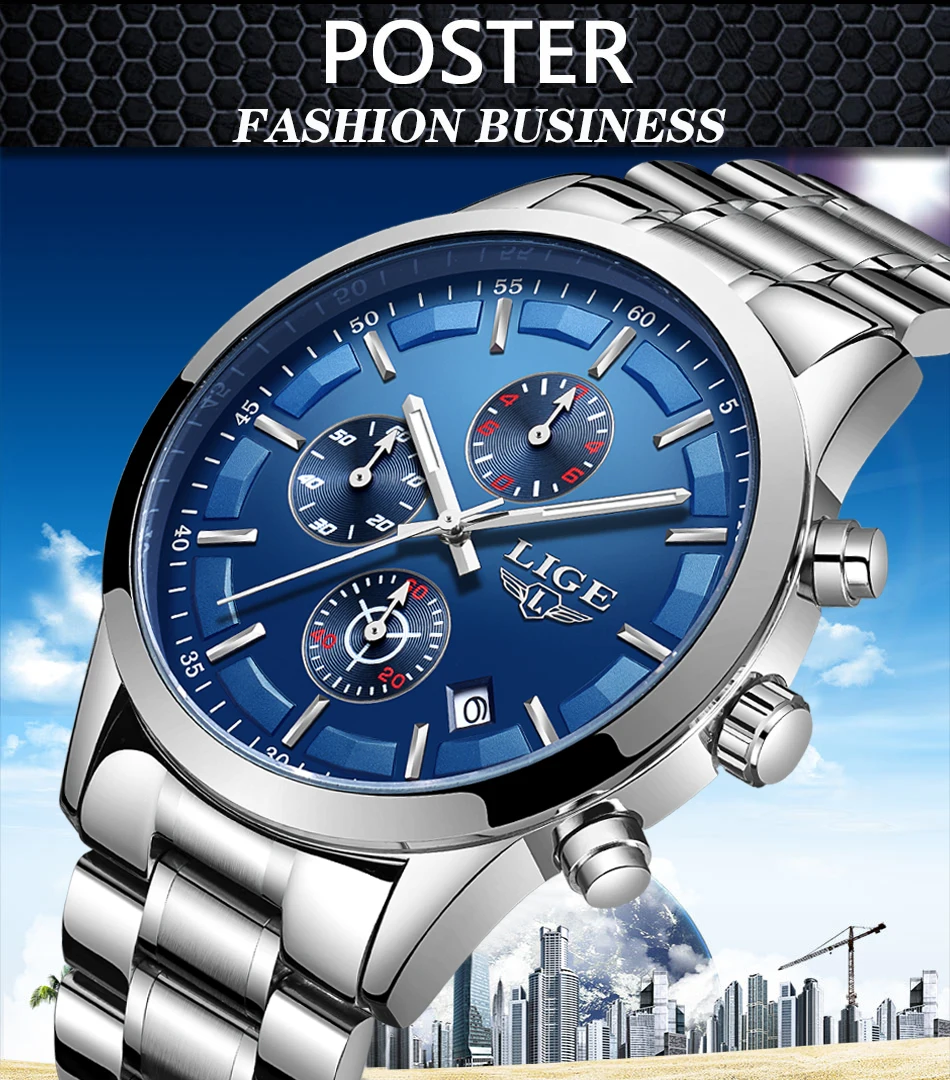 Relojes Hombre LIGE мужские часы Топ бренд класса люкс бизнес синий циферблат полностью стальные водонепроницаемые новые часы мужские спортивные кварцевые часы