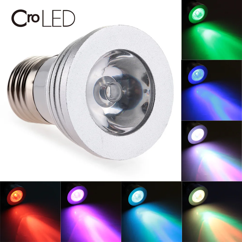 Cro светодиодный E27 3 Вт высокомощный RGB Светодиодный точечный светильник AC85 265V 24