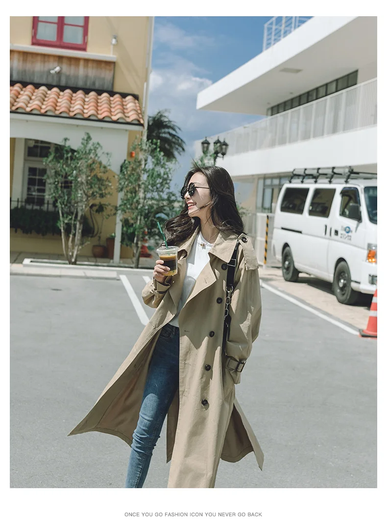 2018 тонкий женский плащ Весна Осень длинный весенний пояс Высокая талия сплошной