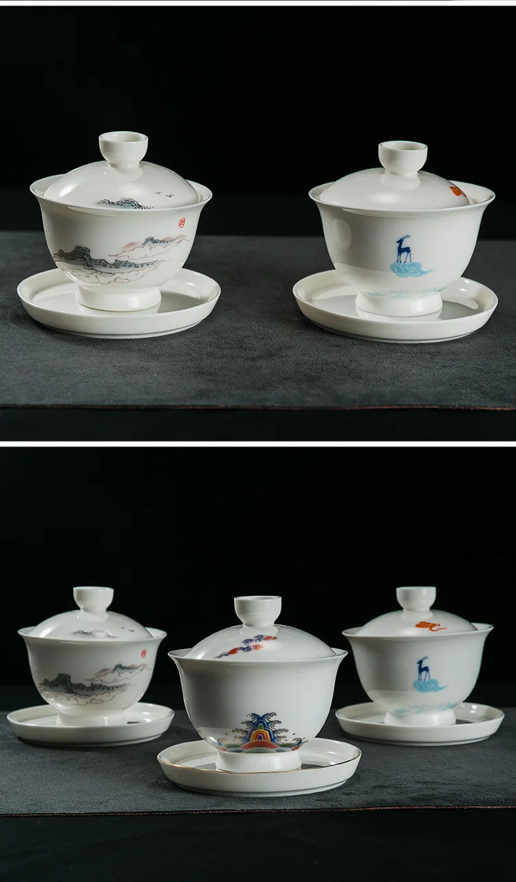 100 мл белая фарфоровая красочная чайная чаша Gaiwan с крышкой и блюдцем, набор чайных церемоний, посуда для напитков, чайная посуда, чайник, Декор, ремесла