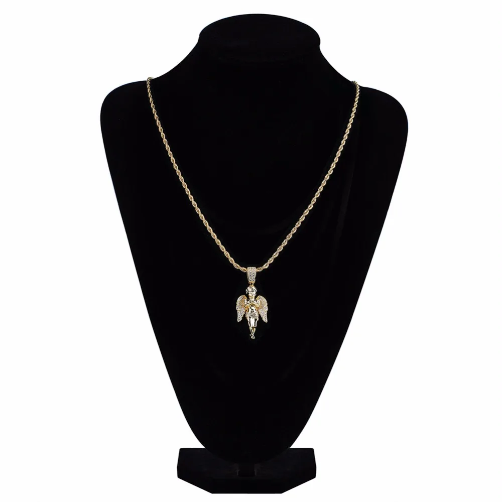 AAA+ циркон Bling Ice Out Cupid Angel ожерелья с подвесками Золотой Цвет Медь для мужчин хип хоп рэппер ювелирные изделия с 24 дюймов Твист цепи