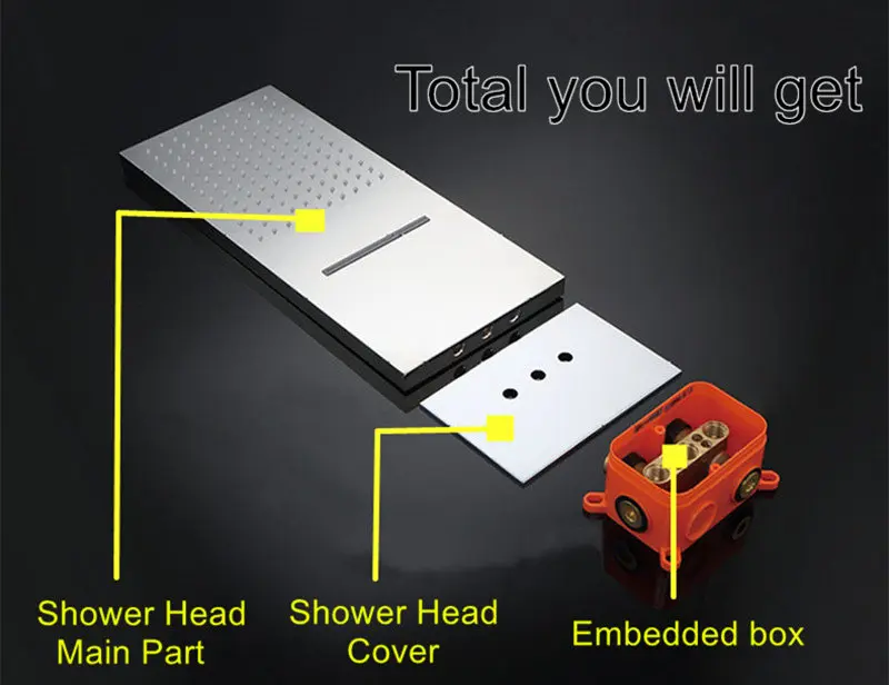 Прямоугольный душевой кран для душа с водопадом и в ванной комнате горячей