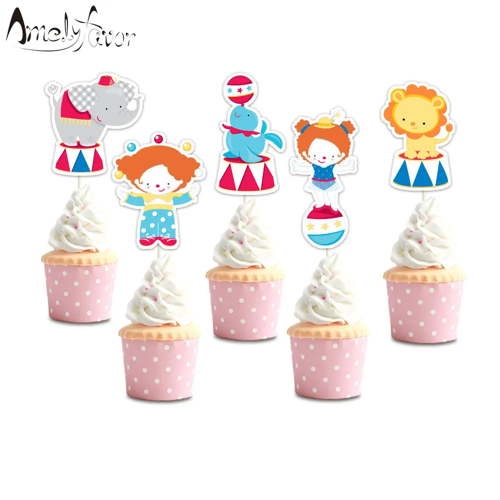 Цирковые животные тема бумага украшения для кексов цирк вечерние декоративный
