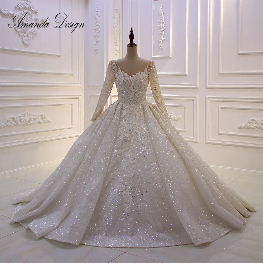Свадебное платье с длинным рукавом и кружевной аппликацией Amanda Design роскошное