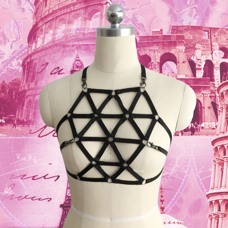 Экзотическая одежда черный женский бюстгальтер на бретельках готический стиль