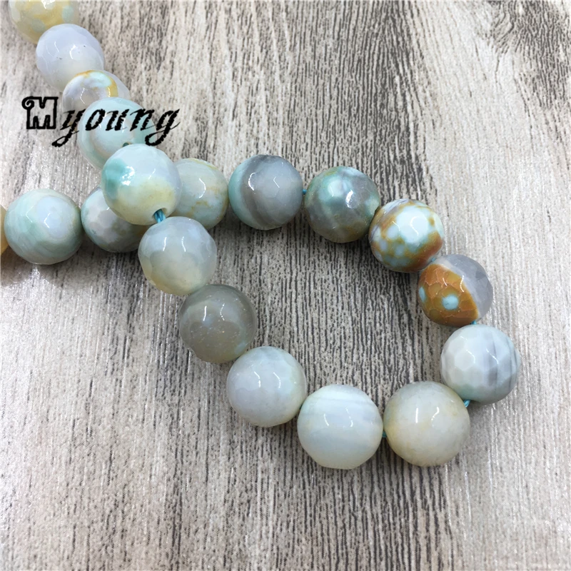 Светильник Голубые Круглые граненые полосатые Агаты бусины для самодельных ювелирных изделий MY1533|beads for