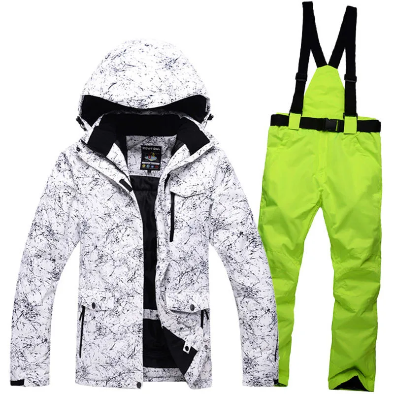 High quality men's ski wear suit snowboard suit waterproof windproof winter snow suit set+ bib warm ski pants large size S-XXXL