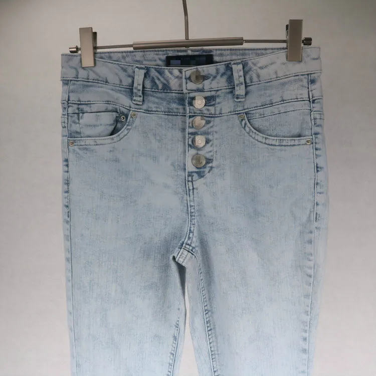 High waist spring women fashion slim water wash pencil style casual skinny jeans female 5 button vintage denim bottom pants | Женская