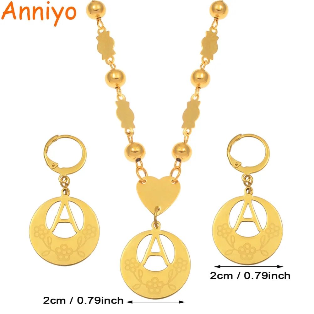 Anniyo 2CM Letters Pendant Necklaces W/Flower Initial for Women Girl A-Z Gold Color English Alphabet Hawaii Jewellery #039121S | Украшения