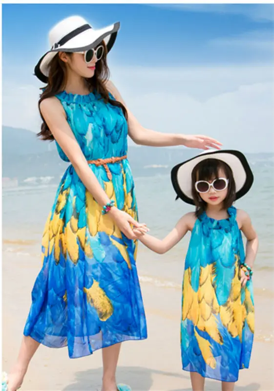 Новинка 2016 платье для матери и дочери Одинаковая одежда длинная богемная летняя