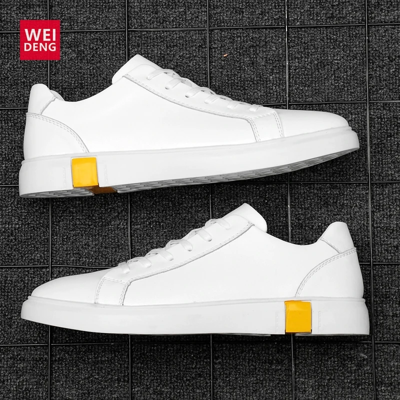 WeiDeng Men Genuine Leather Women Shoes Leisure Lace Up Office Work Flat Fashion Comfortable High Quality Plus Size 36-46 |