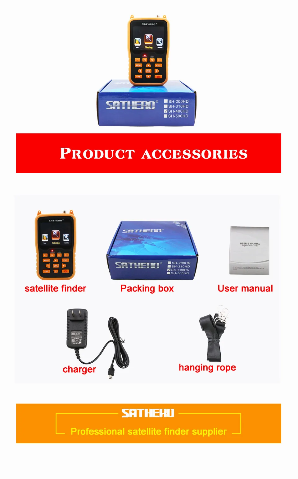 Sathero SH-400HD DVB-S2 спутниковый искатель HD метров MPEG-4 цифровой satfinder метр Полный 1080P ТВ satelite сигнальный искатель