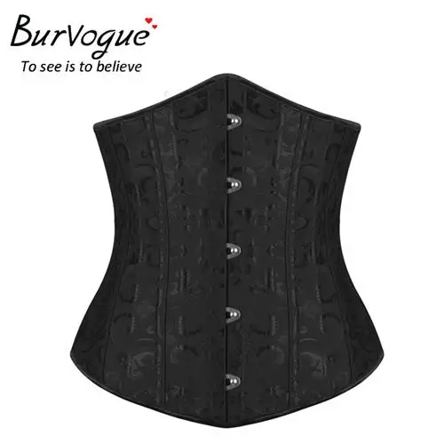 Корсет под грудь со стальными костями Burvogue, корсеты для похудения из кареточной ткани, Корсеты с контролем талии на шнуровке, плюс размер, корсеты для тренировок по талии - Цвет: Black