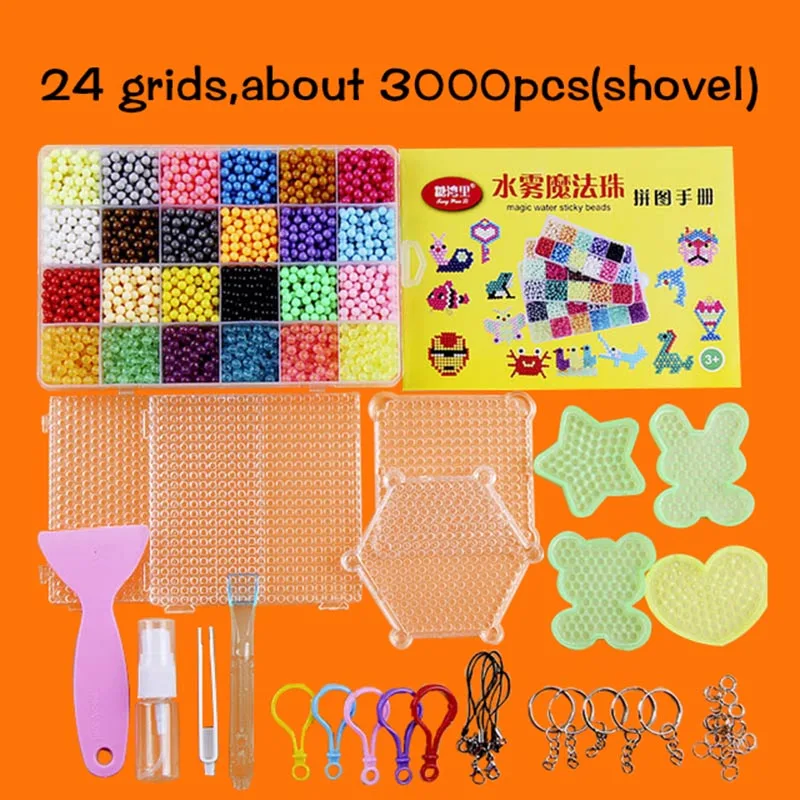 3000pcs (no box) Бусины DIY, волшебные бусины с водяным распылением, бусины cuentas, Набор для изготовления вручную, 3D пазл, Мультяшные аксессуары, набор инструментов, игрушка для детей - Цвет: 3000pcs (no box)