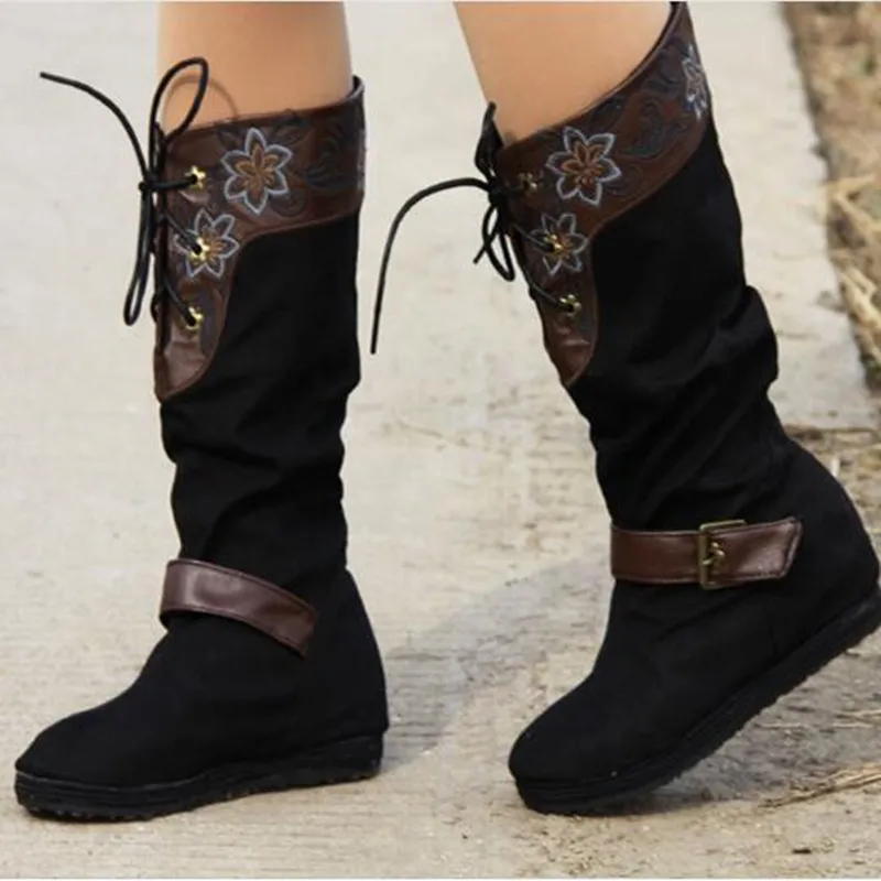 Винтажная обувь в китайском этническом стиле хлопковые сапоги до колен на