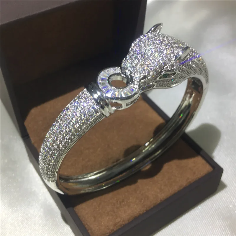 choucong Leopard Style bracelet 400pcs 5A cubic zirconia Stone White Gold Filled Engagement bangle for women wedding accessaries | Украшения