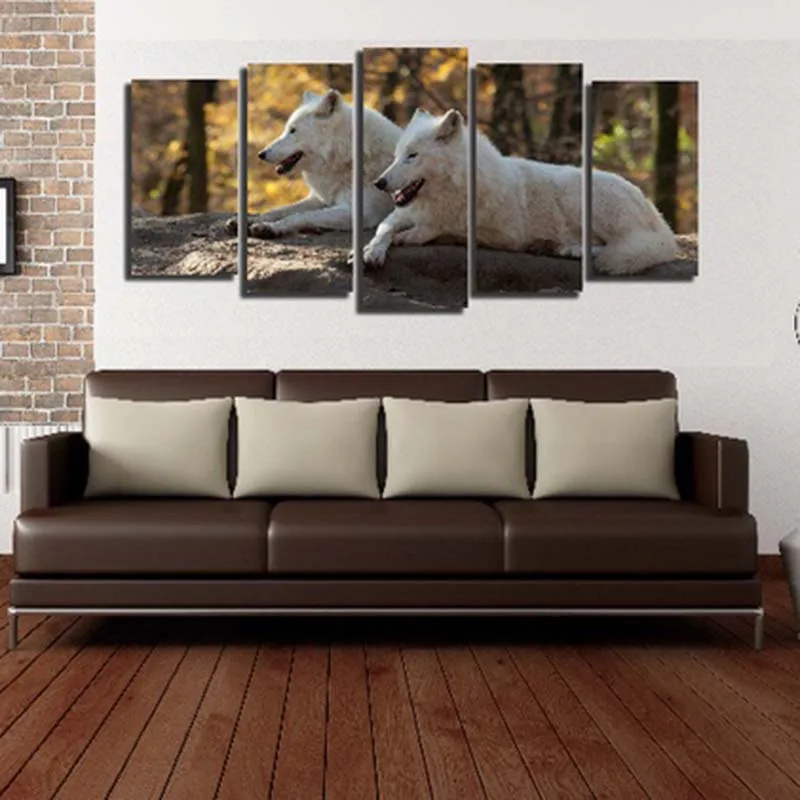 Домашний декор плакаты рамки 5 шт. животные картина с изображением волков