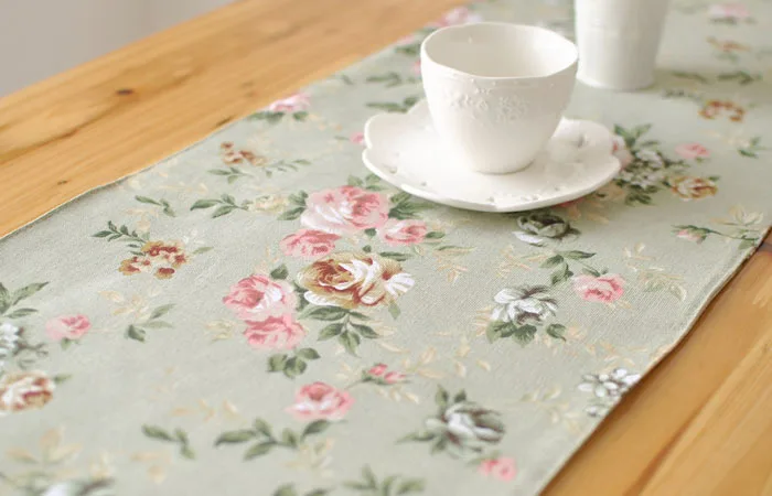 Canvas Shabby Chic Green Rose Rustic Home Decor table runner 4 Size for choose  Дом и