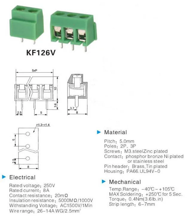 10 шт./лот KF126-5.0-2P KF126 2Pin 5,0 мм прямой вывод pcb винт устройство для сращивания кабелей 250 V/8A