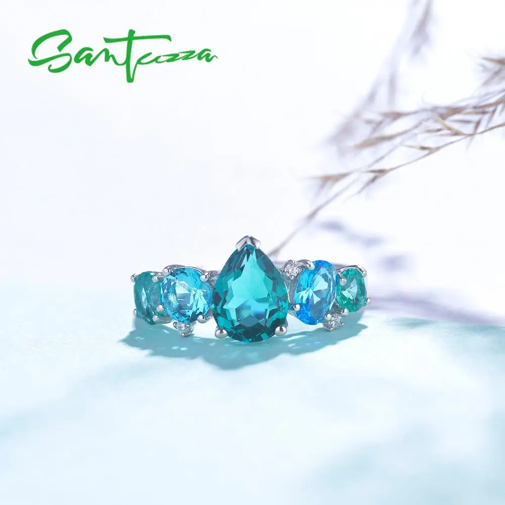 SANTUZZA, серебряные кольца для женщин, 925 пробы, серебро, дизайн, блестящий синий кристалл, кубический цирконий, кольцо, модные ювелирные изделия