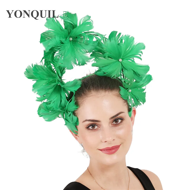 

Dance Nice Green Fascinator Headbands Princess Prom Cocktail Party Feathers Headwear Hair Accessories Formal Dress Headwear