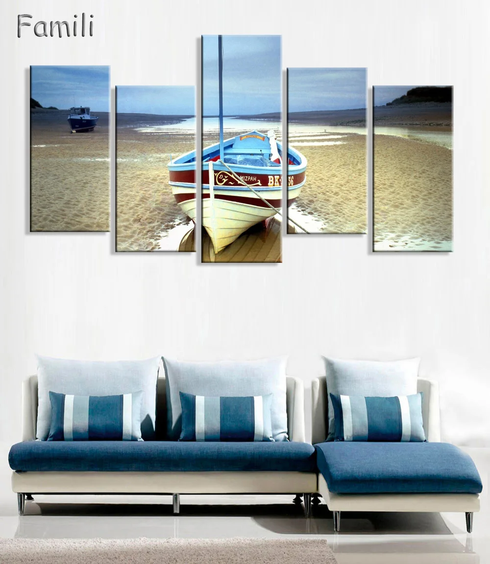 

5pcs sea sailboat Modular pictures Modern Home Decoration Living Room or Bedroom Canvas Printing Photos Art Picture(Unframed)