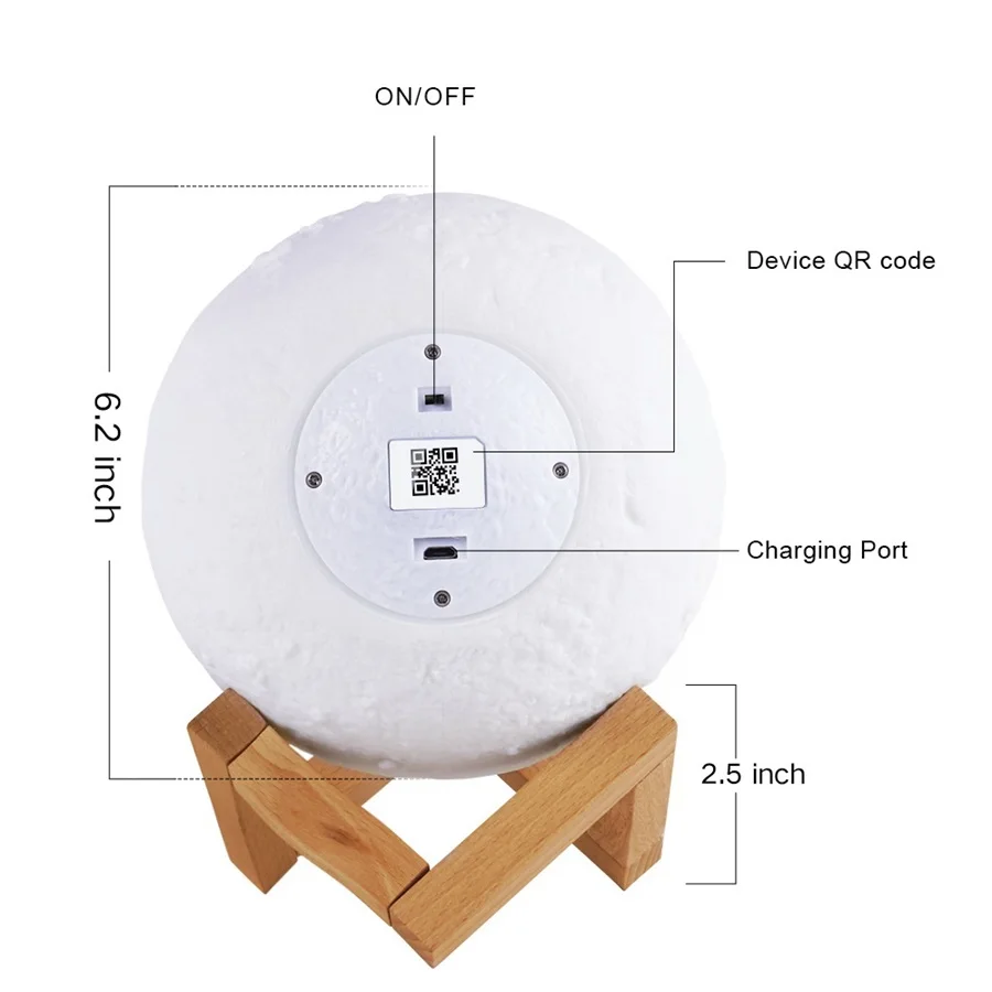 3D печатная луна лампа Wifi приложение управление Смарт Голосовое Совместимо с Amazon