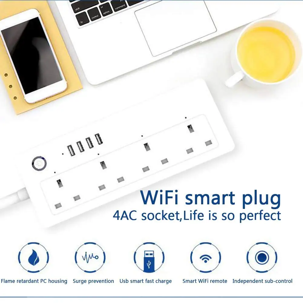 Удлинитель с Wi Fi 4 розетки USB совместимый Amazon Alexa Google Home Nanayaya|Умные розетки| |