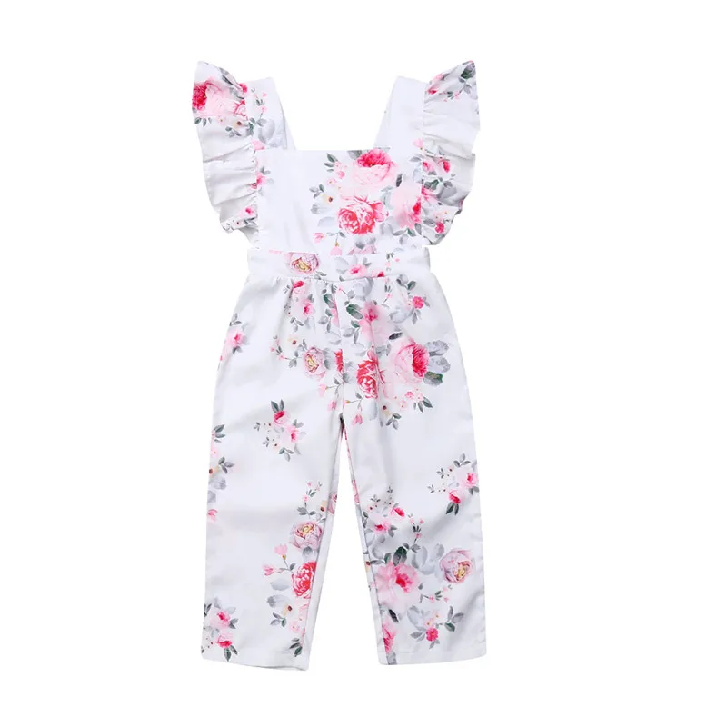 Новинка 2019 детские сиамские брюки с цветочным принтом и рукавами-крылышками для