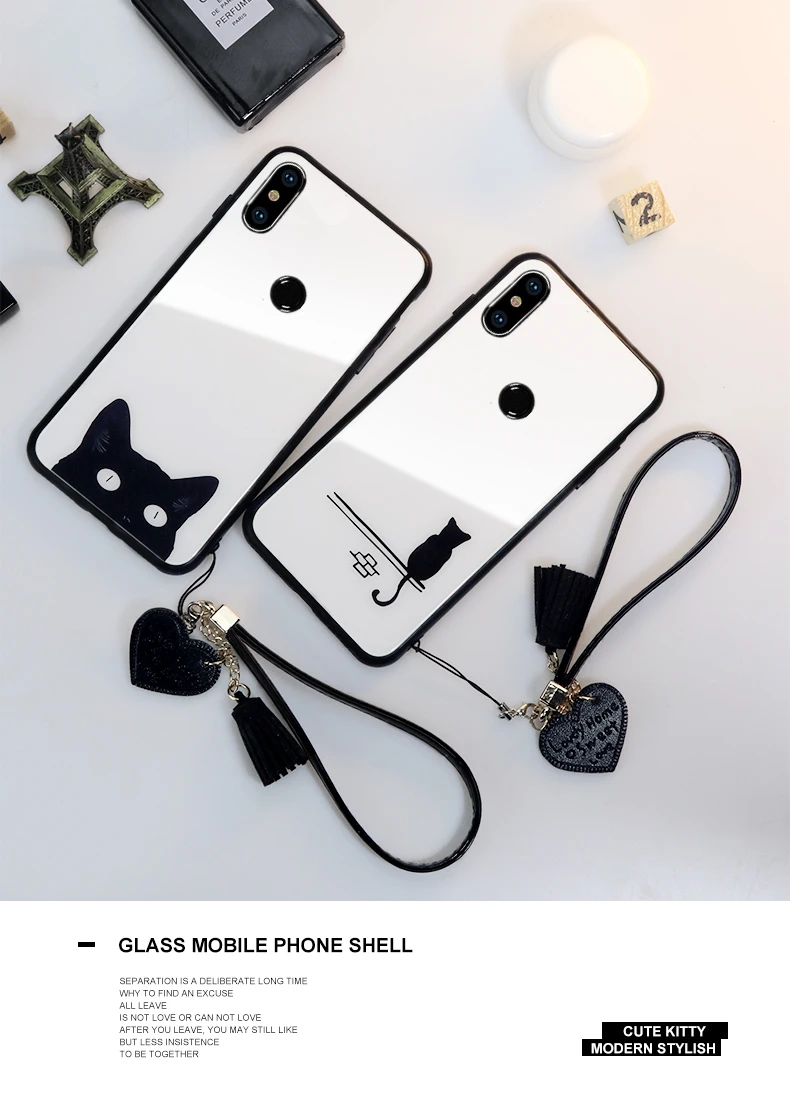 BONVAN чехол из закаленного стекла для huawei Nova 4 3 3i 3e милый чехол с котом для huawei Nova 2s 2 plus с кисточкой-сердцем ремешок чехол для телефона s