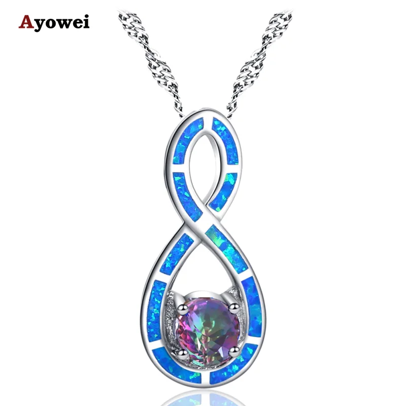 

Ayowei Hot sell Character shape for Women Blue fire opal multicolor zircon 925 silver Necklace Pendant jewelry OP786A